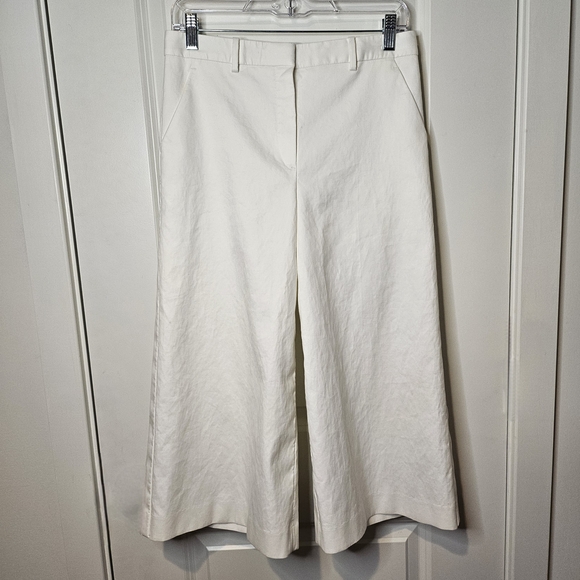 Theory Women's Off White Cropped Wide-Leg Dressy Pants Size 30 Business Casual - Picture 2 of 8